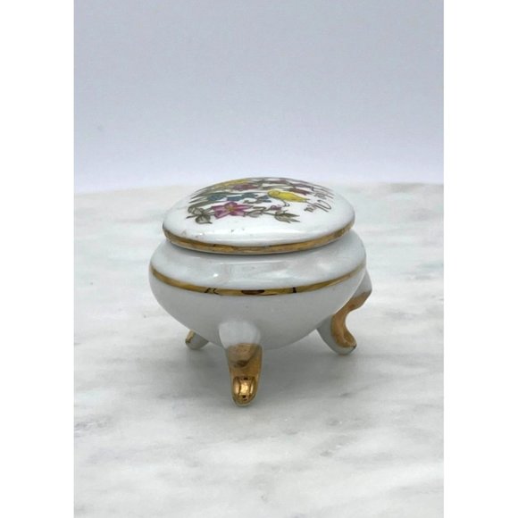 Small Floral Trinket Ring Box Gold Trim Friendship Japan Porcelain Wildflowers - Picture 4 of 9